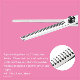 Fcysy thinning shears detail showing teeth for natural texturizing benefit