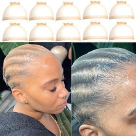 FDBJulyy front packaging showing 10-piece wig caps and clear benefits