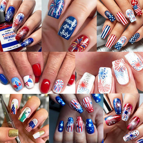 FDSQHSA finished patriotic manicure on hand at a summer party, festive look