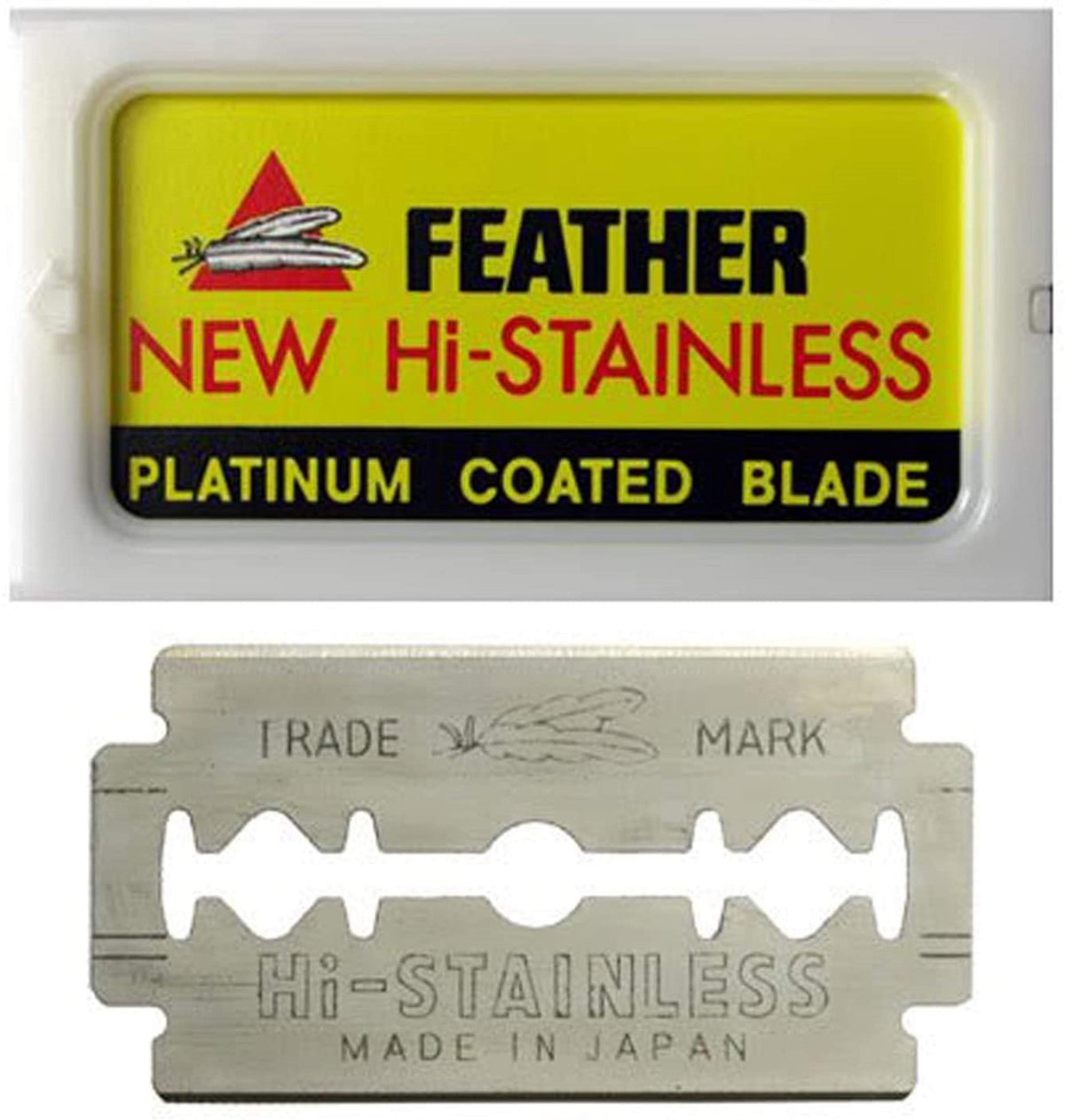 Feather blade close-up of sharpened platinum-coated edge highlighting smooth shave performance