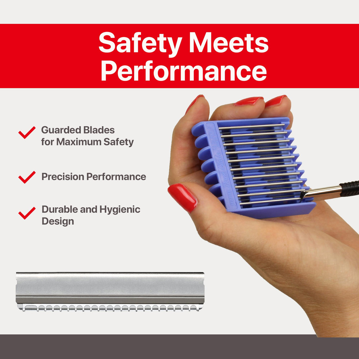 Feather blade installed in razor head demonstrating quick tool-free replacement