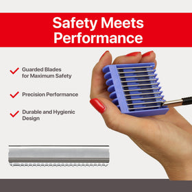 Feather blade installed in razor head demonstrating quick tool-free replacement