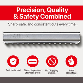 Feather single-edge blade close-up showing sharp edge and fine geometry for precise cuts