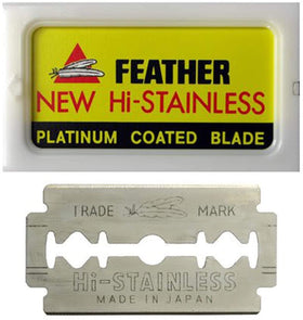 Feather 50-count box front packaging showing brand and blade quantity for reliable supply