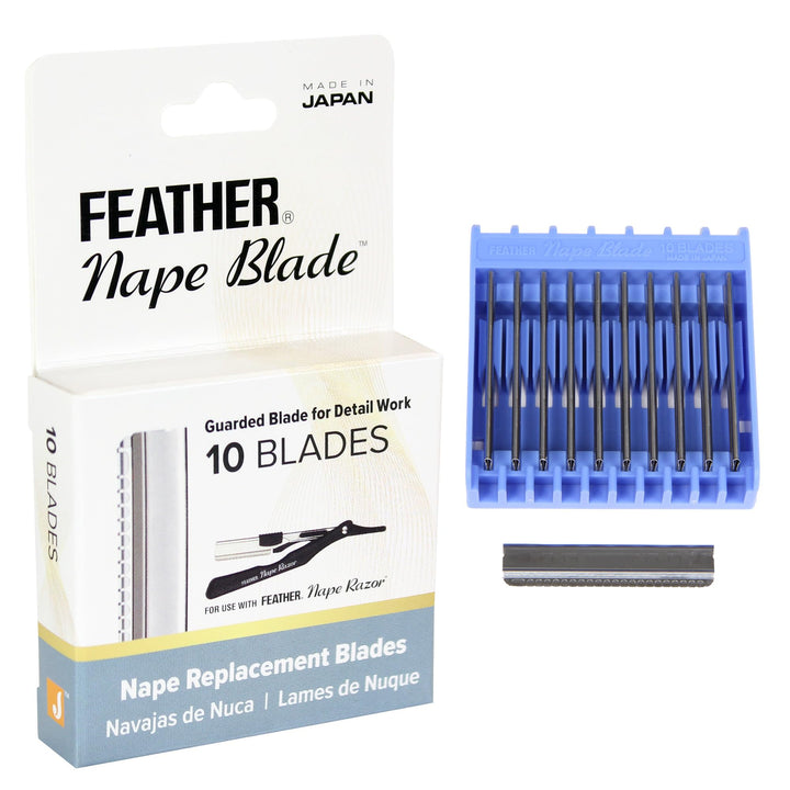Feather packaged nape blades showing brand and professional replacement supply benefit