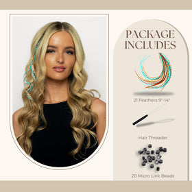 Feather Headz close-up of feather texture highlighting slim profile and salon-grade finish for realistic blend
