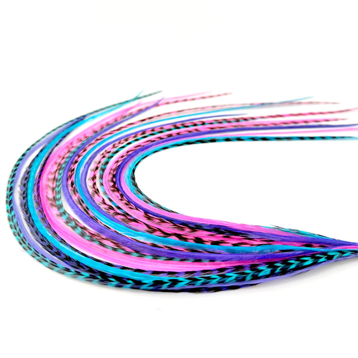 Feather Headz front packaging showing purple pink turquoise feathers and kit benefits