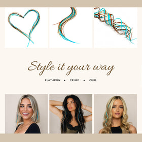 Feather Headz installed in hair side profile demonstrating seamless blend and movement for boho flair