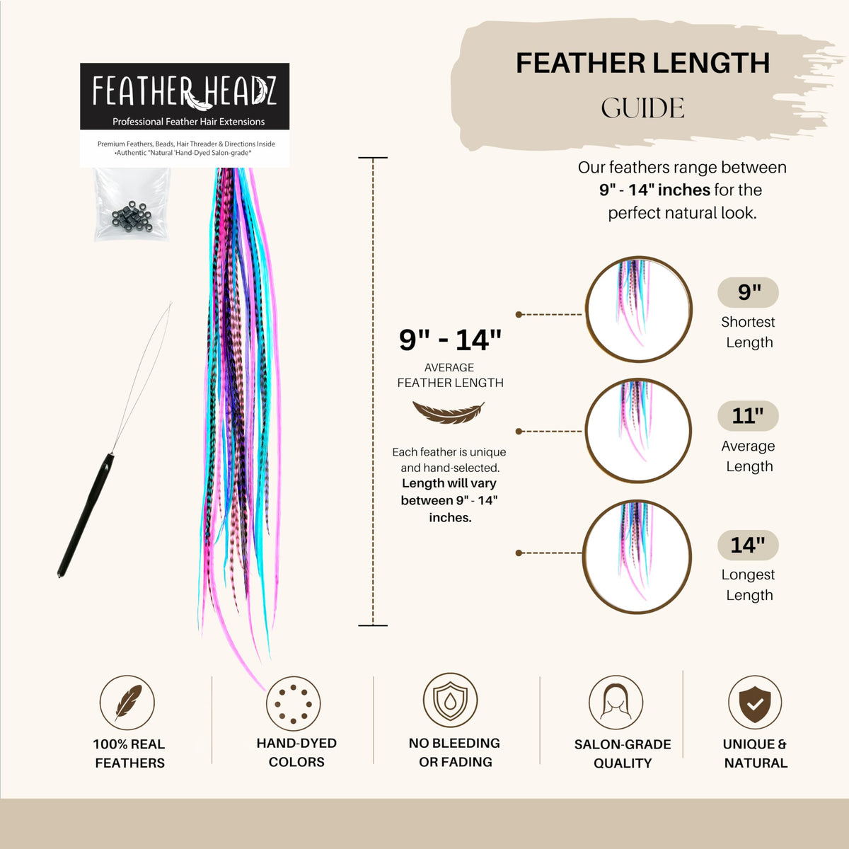 Feather Headz micro-link beads and threader kit showing easy DIY installation
