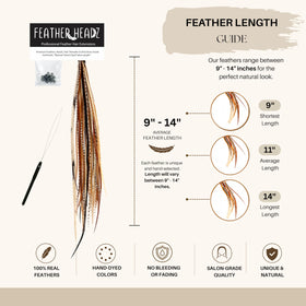 Feather Headz micro-link beads beside feathers showing easy no-glue attachment