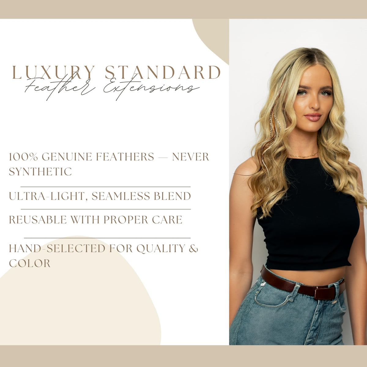 Feather Headz curled and straight styling examples proving heat-safe versatility