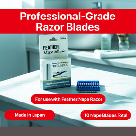 Feather stylist using razor in salon setting showing professional finishing benefit