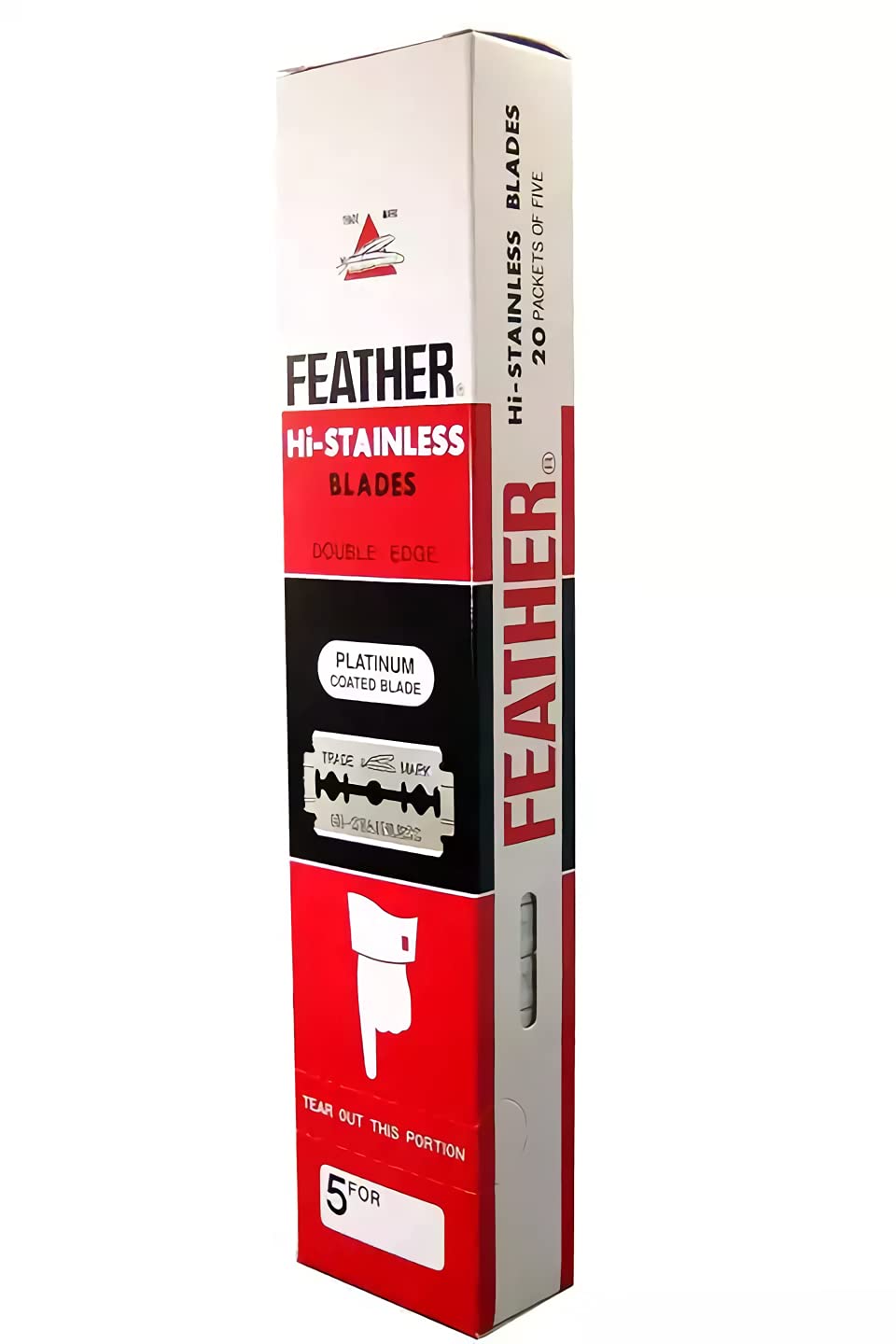 Feather blade installed in safety razor during shave showing precise close results
