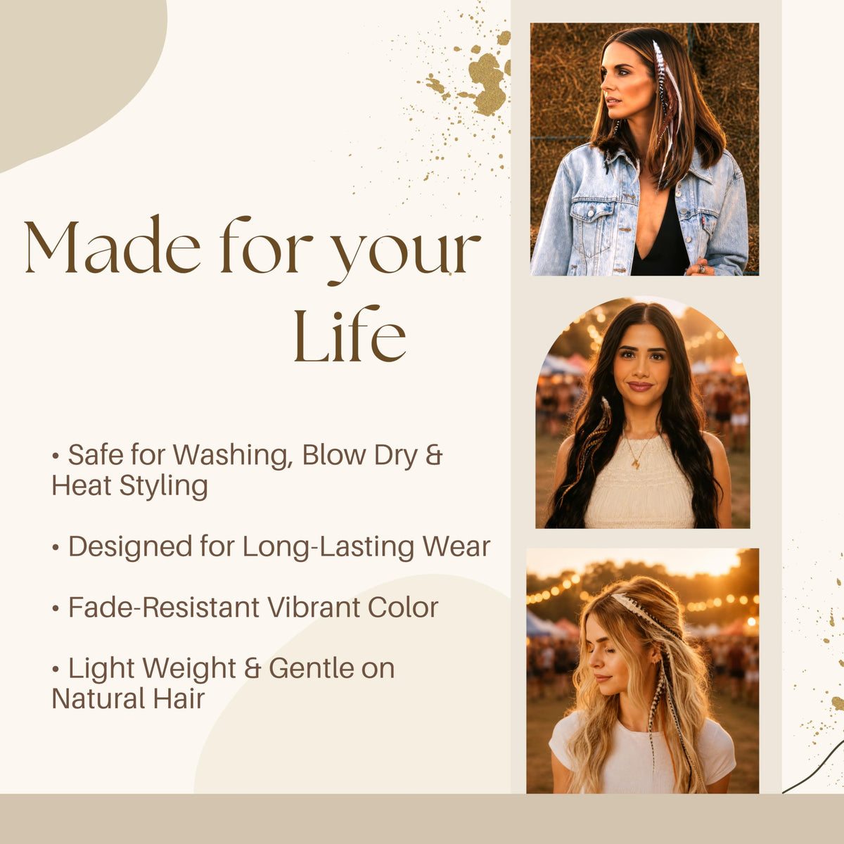 Feather Headz near styling tools highlighting heat-safe feathers for curling and shaping