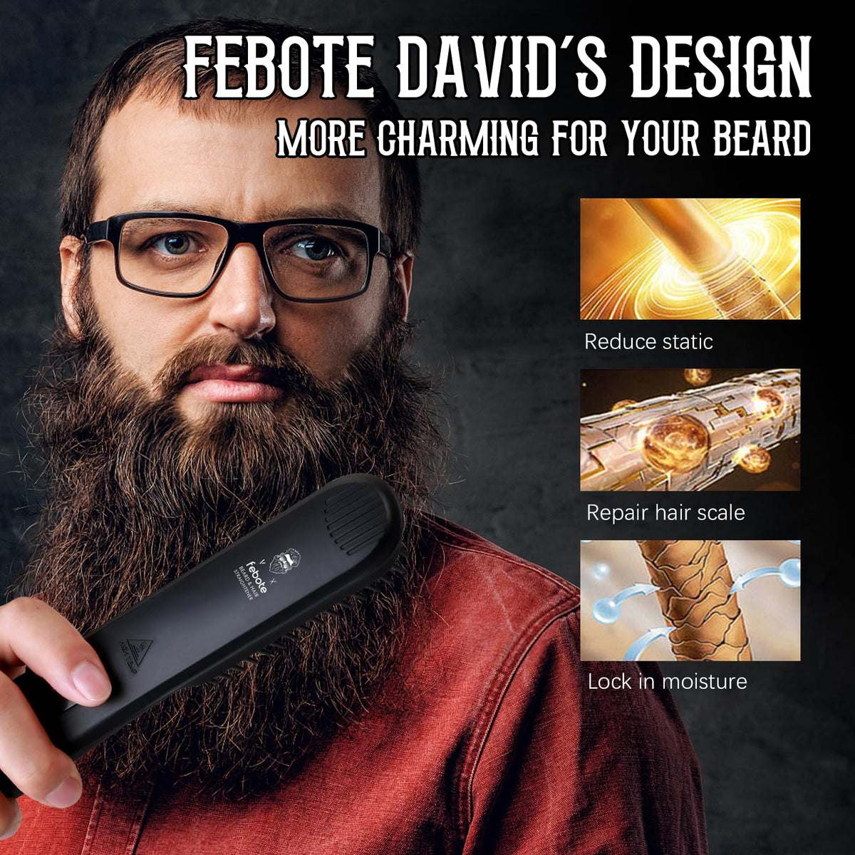 FEBOTE natural boar bristle brush top view distributing oils for shine and control