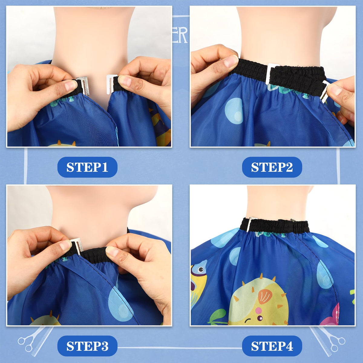 FEBSNOW cape on child during haircut demonstrating splash and hair protection