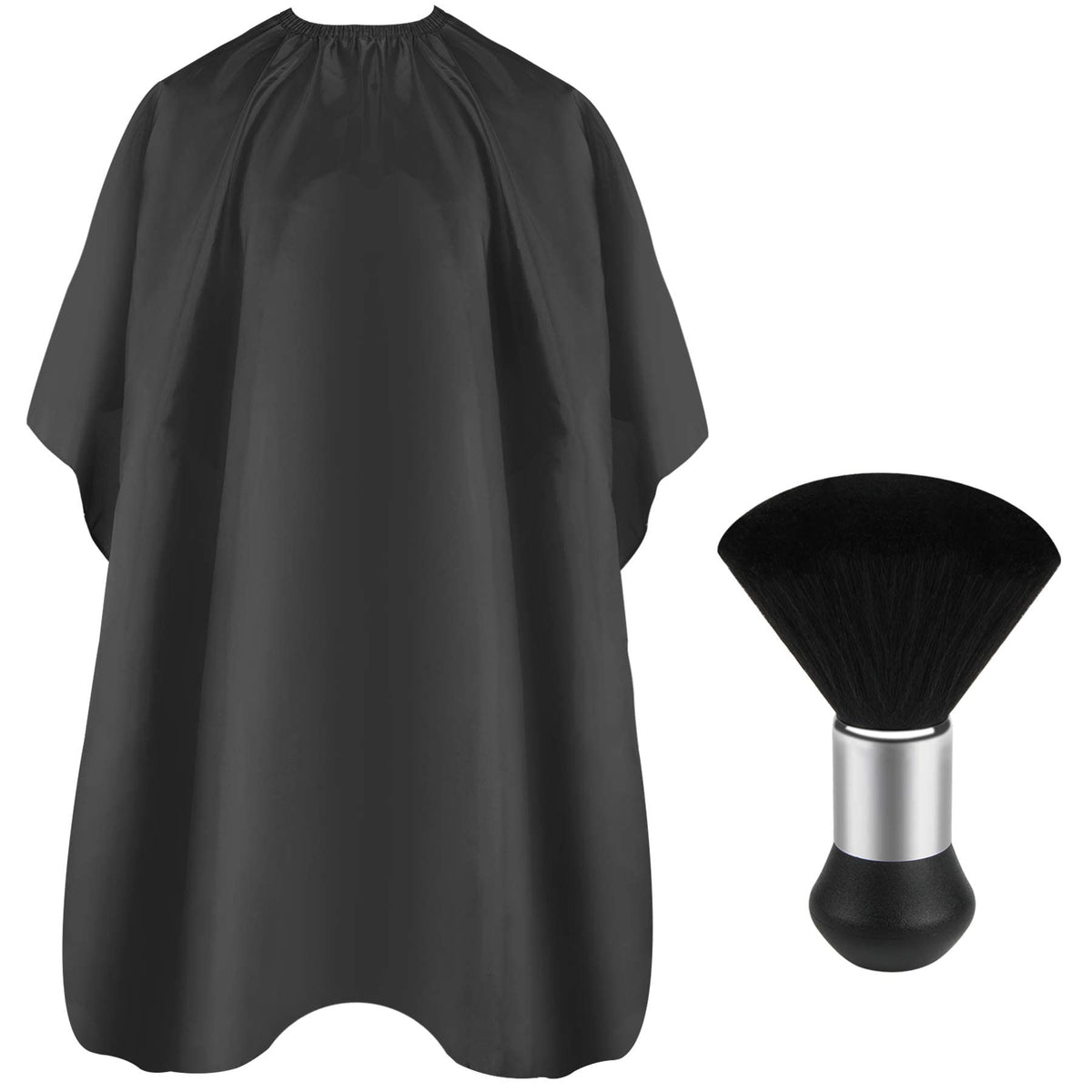 FEBSNOW front view of black cutting cape and neck duster showing full coverage benefit