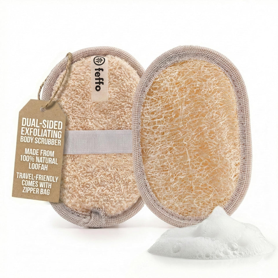 Feffo front oval loofah showing dual-sided design and clean finish