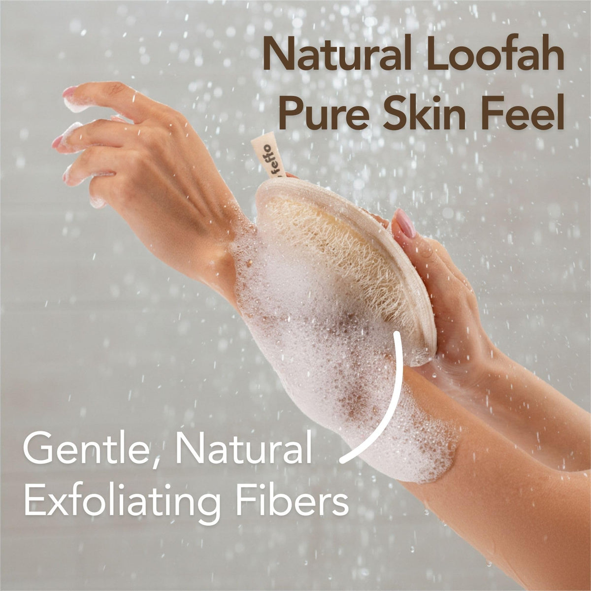 Feffo travel-ready loofah folded in toiletry bag for easy portability