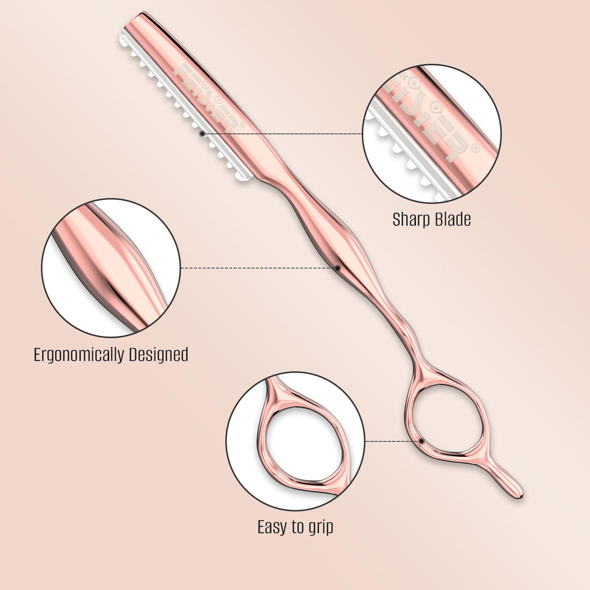 FEISIER close-up of ergonomic handle reducing wrist strain for controlled styling