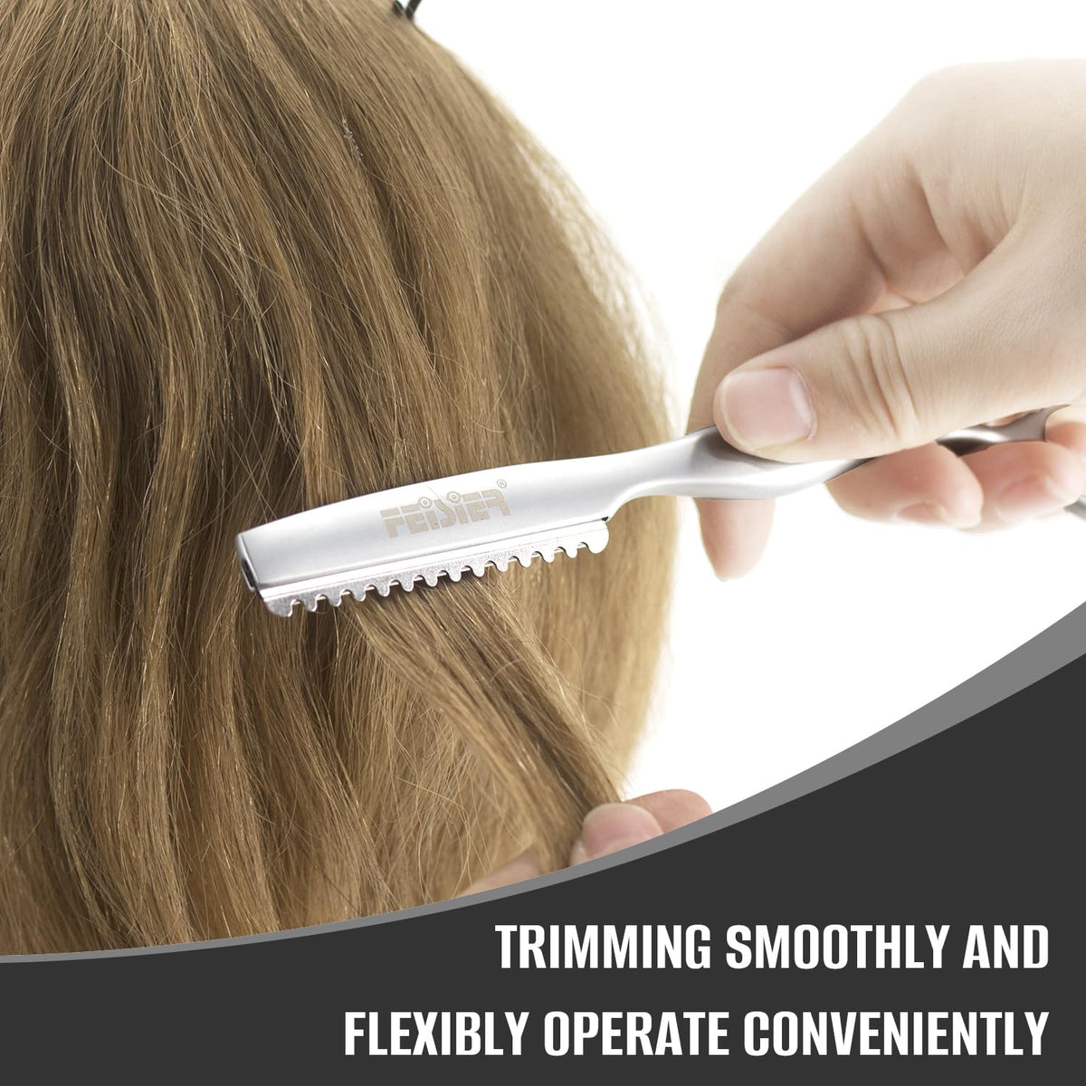 FEISIER razor in use by stylist offering controlled texturizing