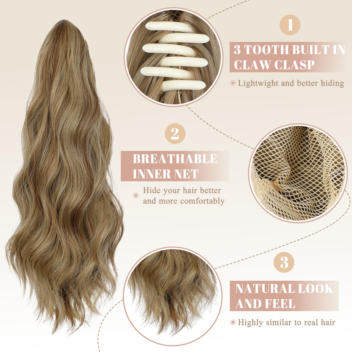 FELENDY detail of curly-wavy synthetic fibers showing natural texture and blended tones benefit