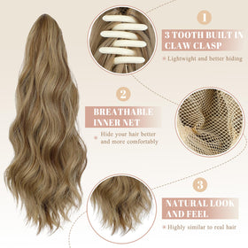 FELENDY detail of curly-wavy synthetic fibers showing natural texture and blended tones benefit