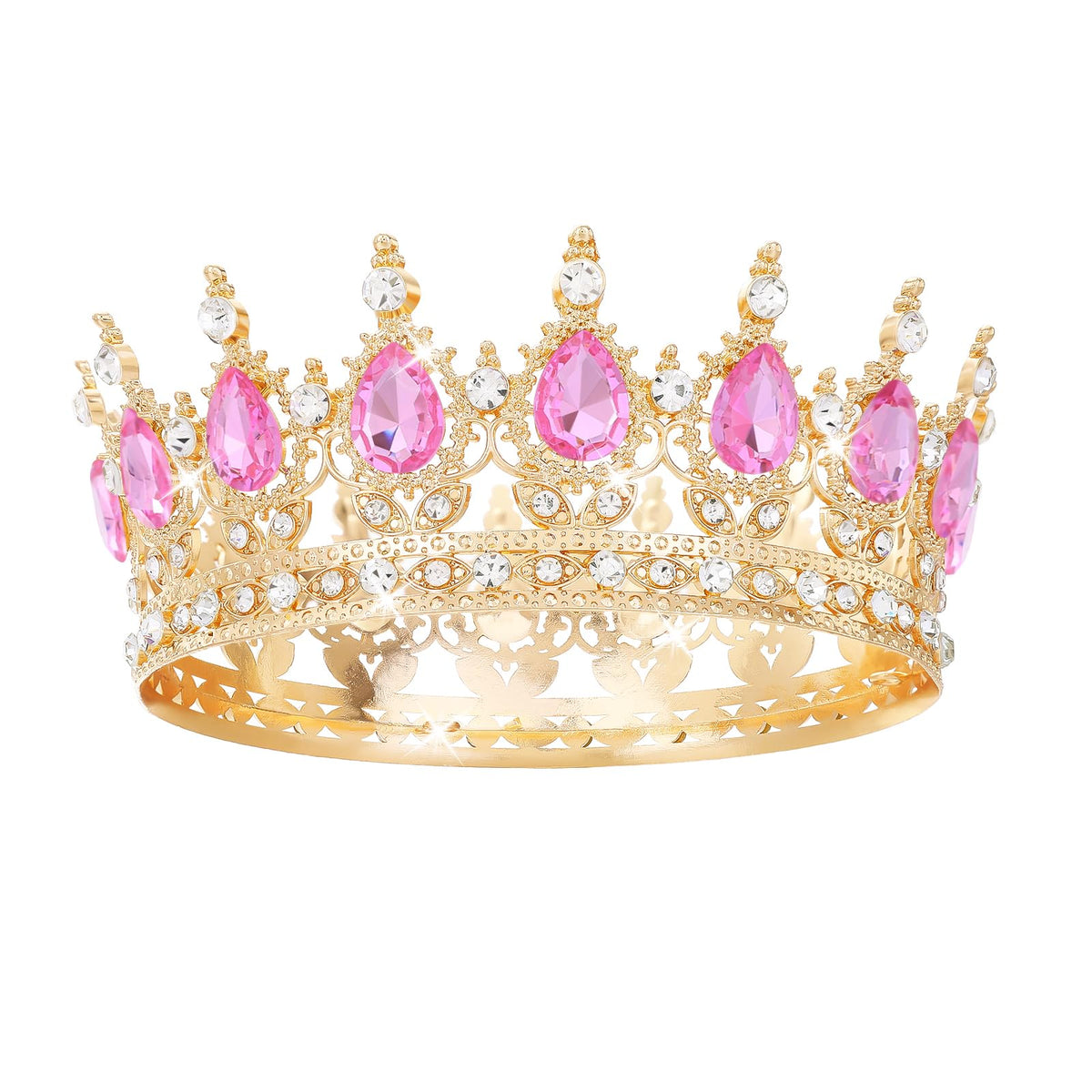 Feltent front view pink crown showing full shape and elegant sparkle