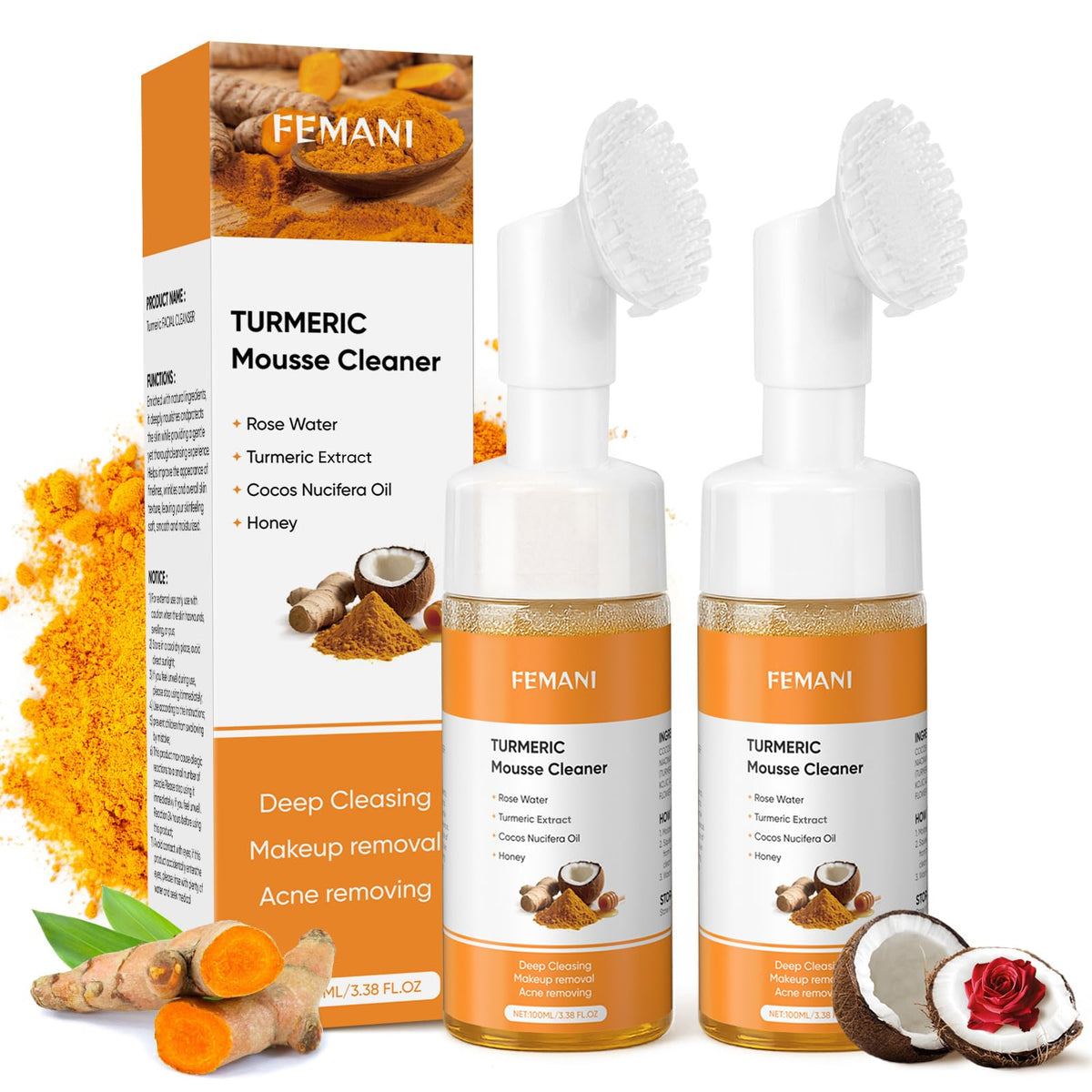 femani front packaging tube and brush showing kit and benefit of easy daily cleansing