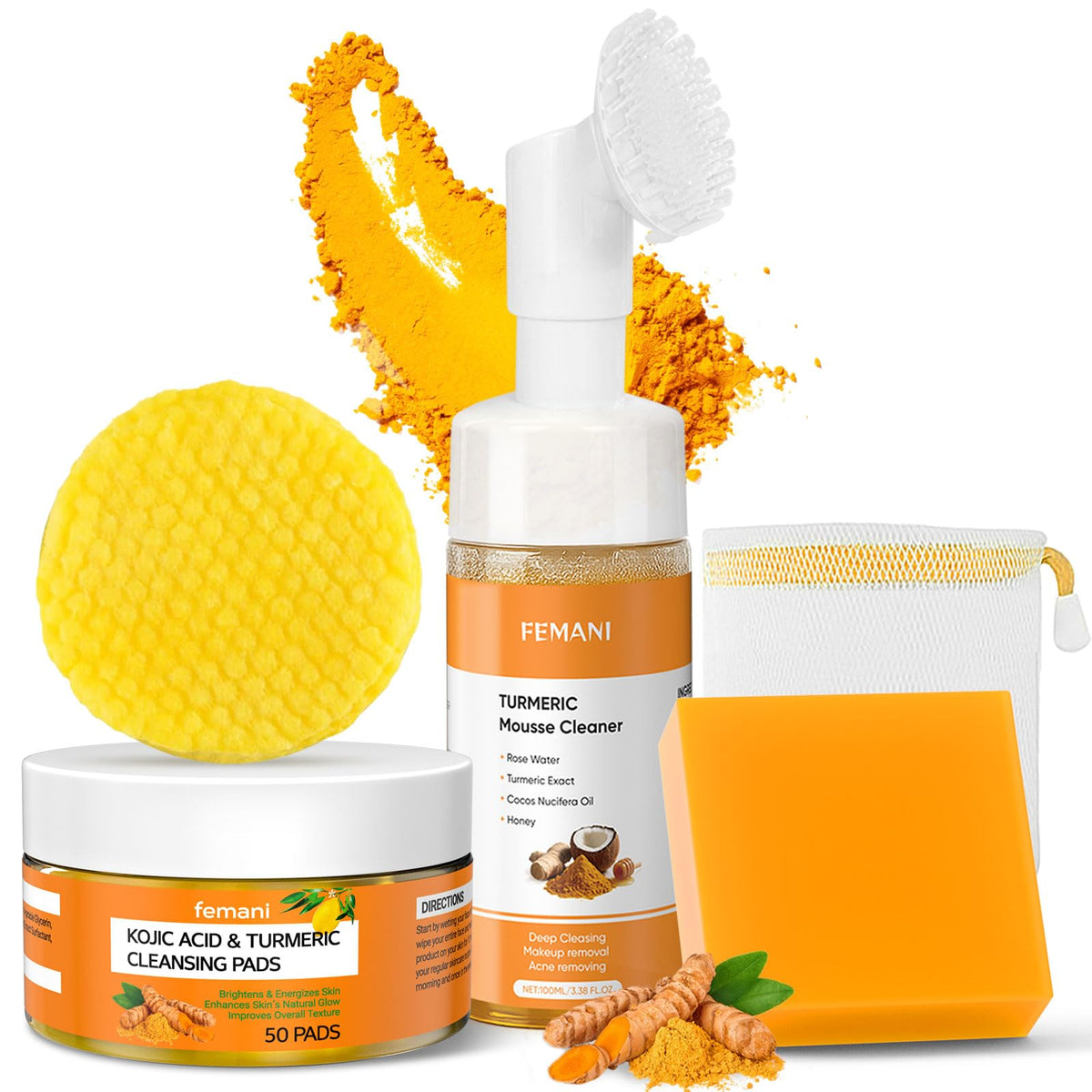 femani front packaging of turmeric cleansing set showing travel-ready trio