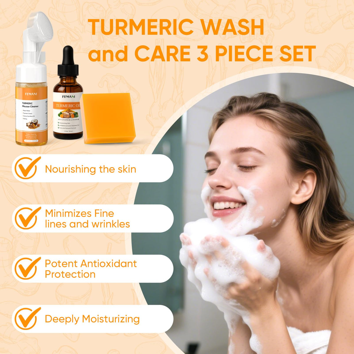 femani turmeric soap bar close-up texture highlighting gentle exfoliation