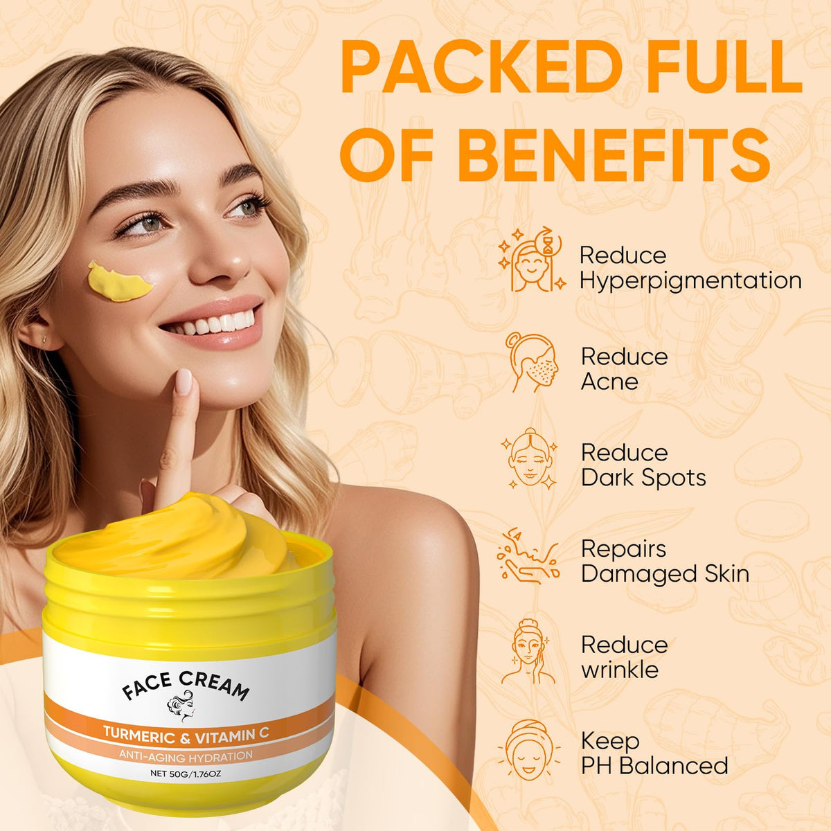 femani turmeric face cream jar open showing smooth texture and fast absorption
