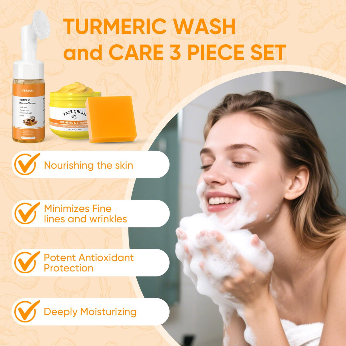 femani face wash pump with soft-bristle brush demonstrating gentle cleansing action