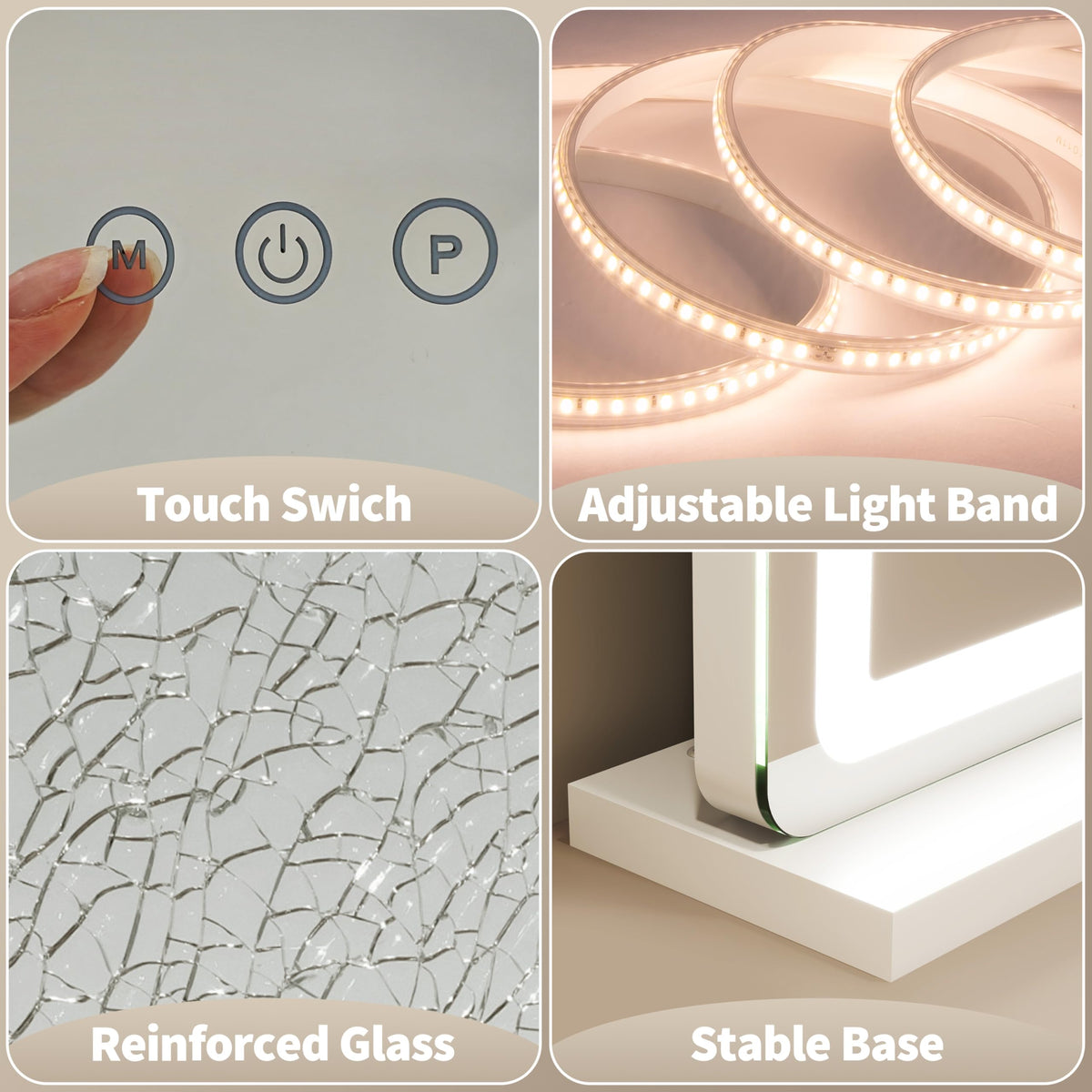 FENNIO control buttons labeled M power P showing easy mode and brightness control benefit