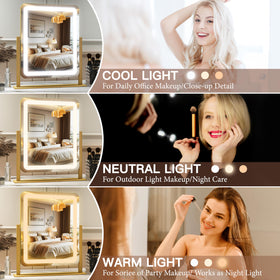 FENNIO closeup of LED ring lights showing even brightness for precise makeup benefit