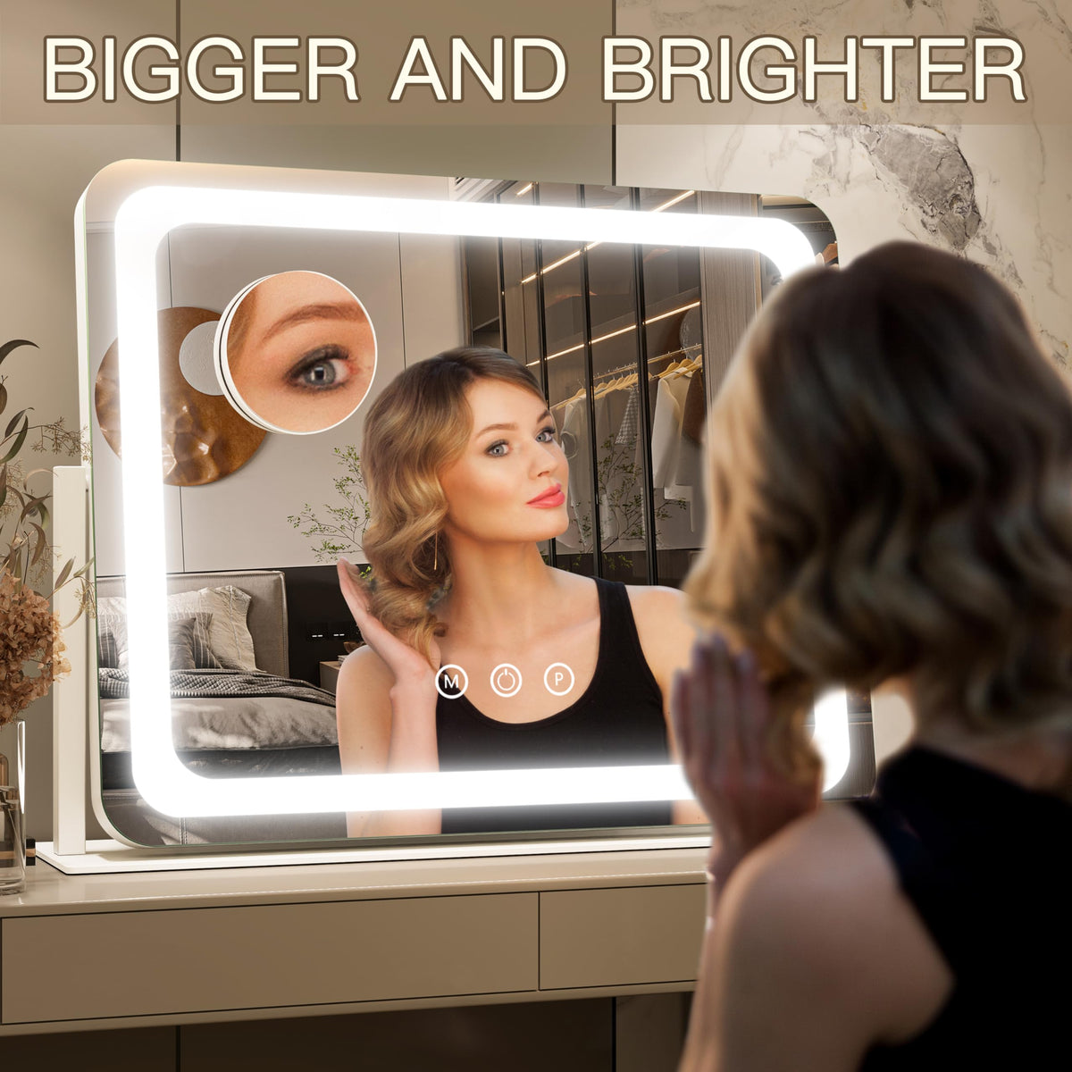 FENNIO mirror rotated to an angle for tweezing and grooming benefit precise styling