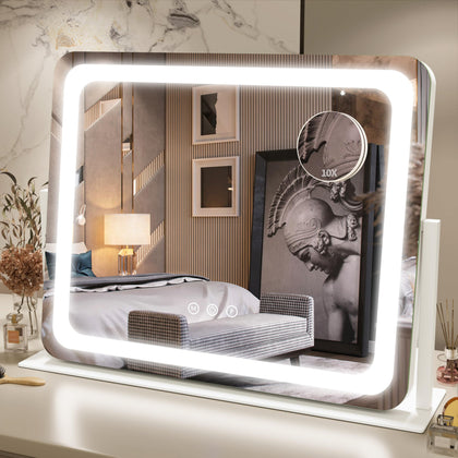FENNIO front view of vanity mirror showing full reflective surface and lights benefit clearer makeup