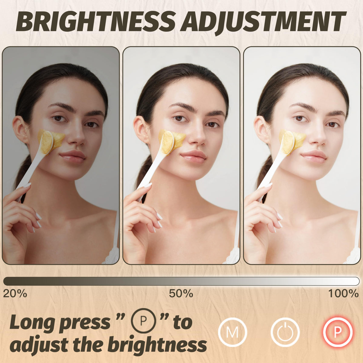 FENNIO mirror displaying warm, daylight, and cool lighting modes to preview makeup in different settings