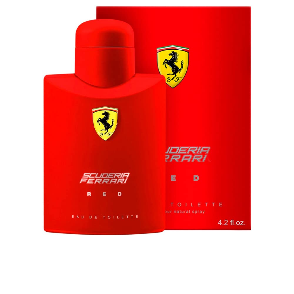 Ferrari Scuderia Red close-up of cap and label highlighting premium finish