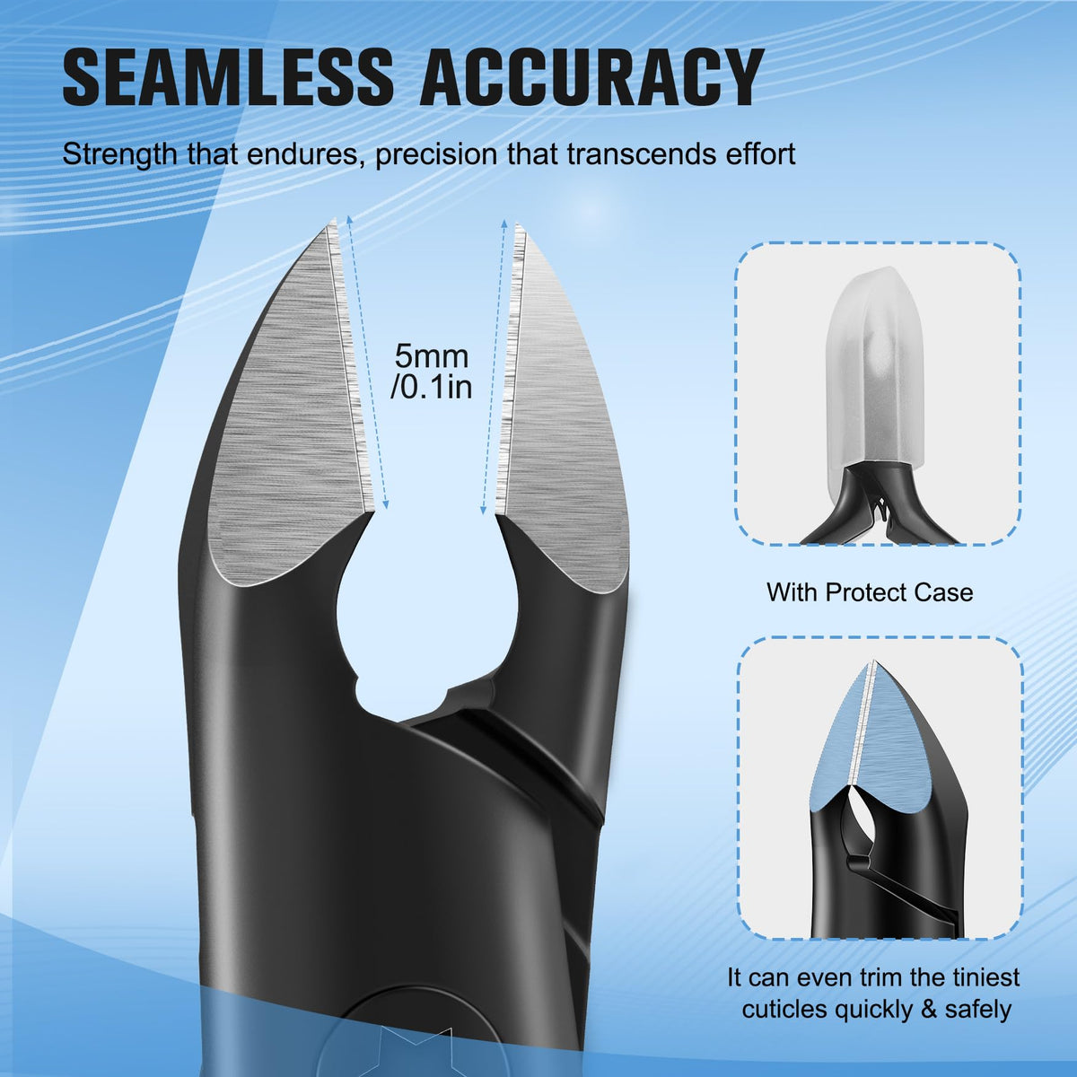 FERYES close-up of ultra-sharp hand-filed blade edge for accurate cuticle removal