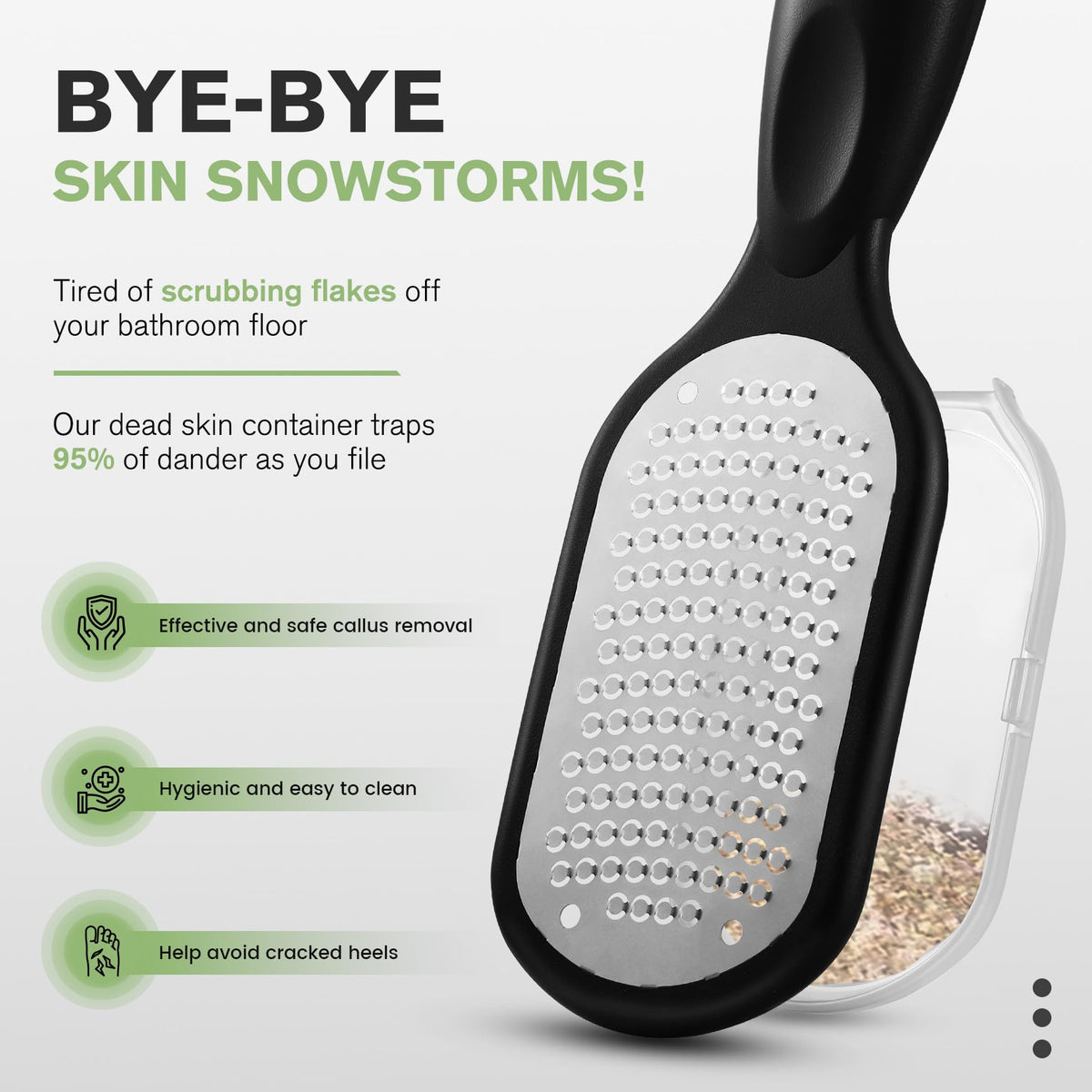 FERYES foot file in shower use demonstrating safe bath-time exfoliation