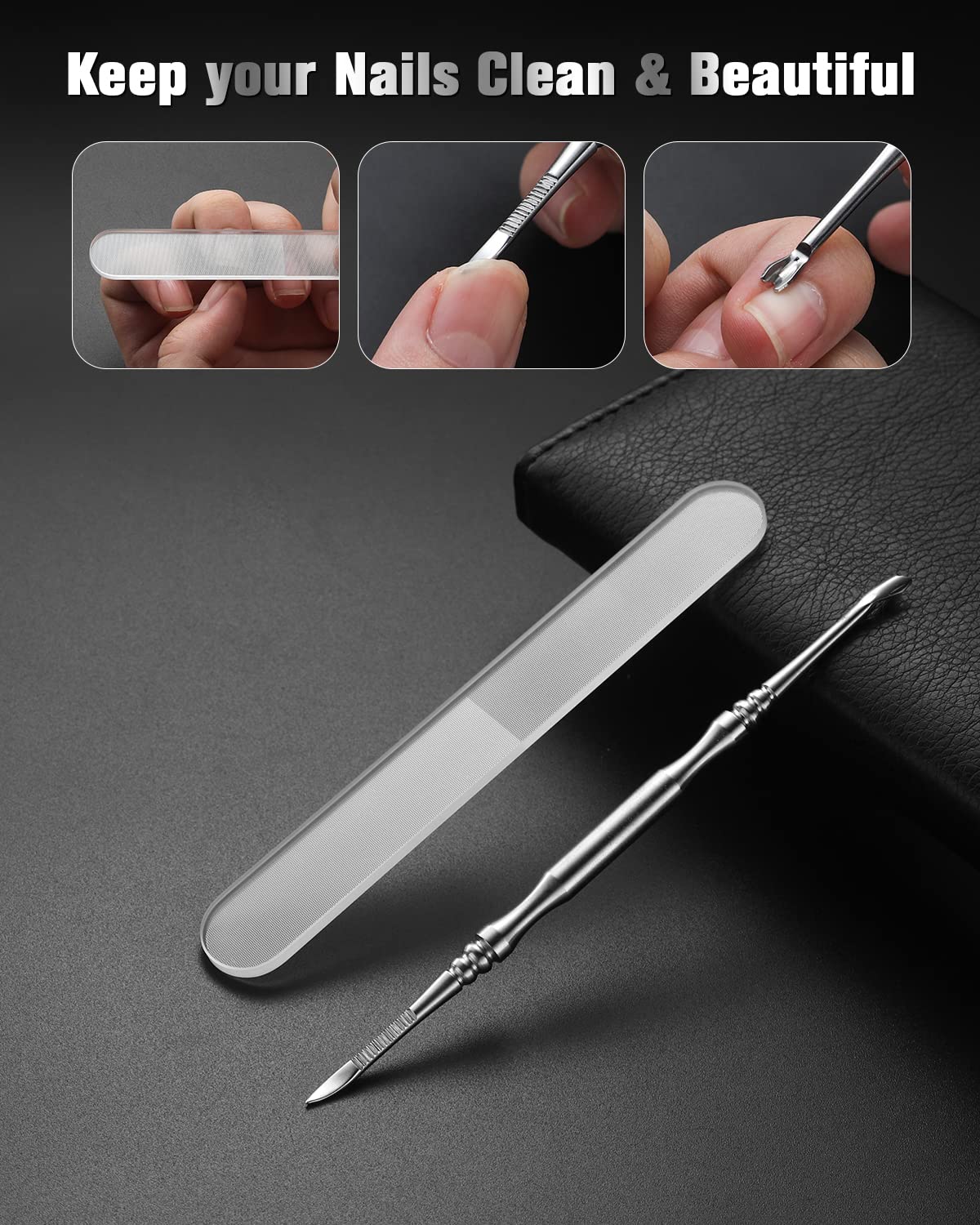 FERYES glass nail file texture highlighting smooth finish and anti-peel benefit