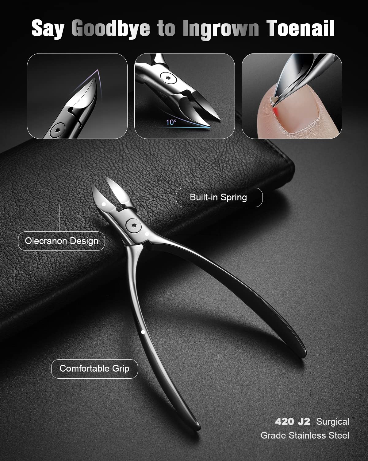 FERYES toenail lifter detail showing tool exposing nail edge for safer trimming