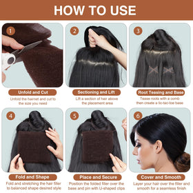 FEUNLEM sponge beside common hairbrush showing size and easy concealment for natural results