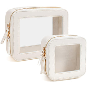 FFpaw front view of two-piece clear makeup bag set showing organization benefits
