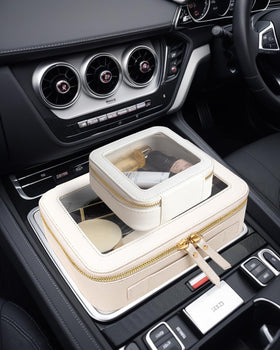 FFpaw pouch placed in car console showing practical on-the-road storage