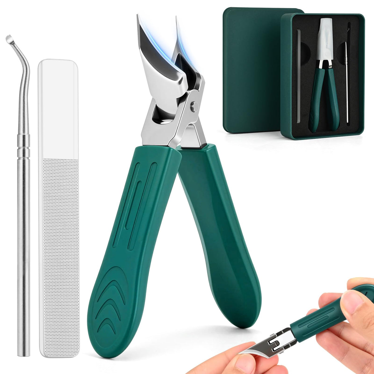 FFyeiiy front packaging showing green 3-piece set and case, convenient storage benefit