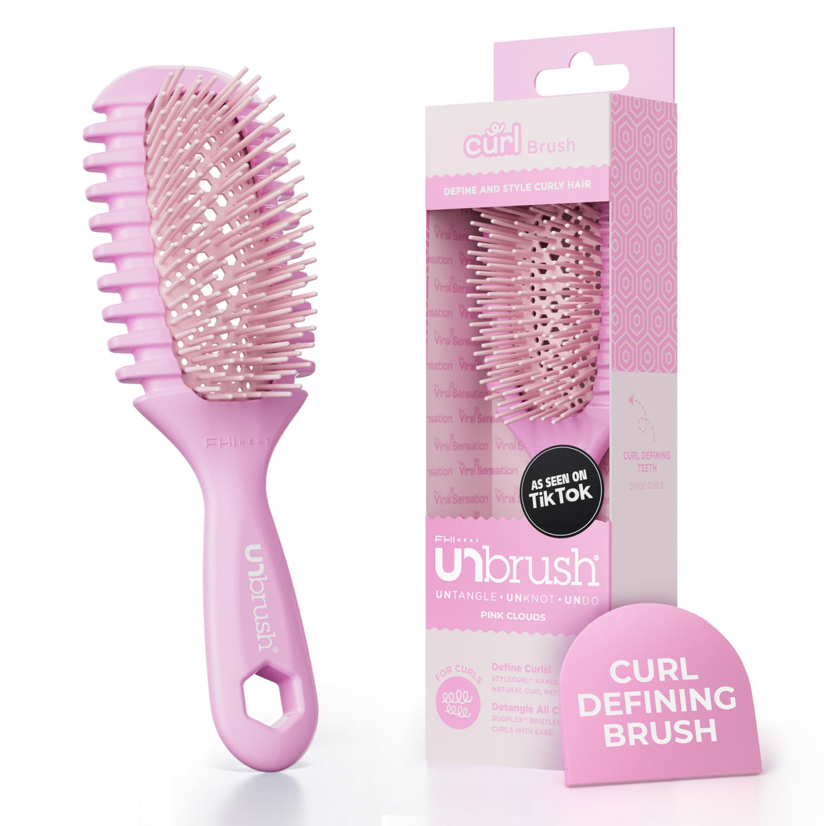 FHI Heat front view of pink clouds brush for defined curls and gentle detangling