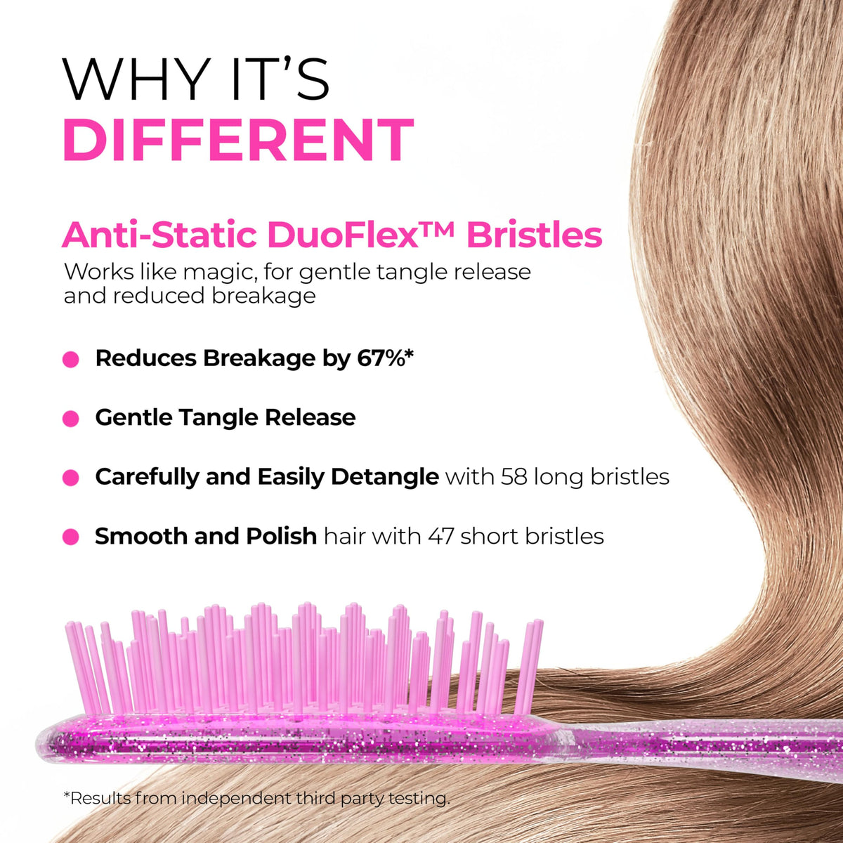 FHI Heat UNbrush close-up of DuoFlex bristles, gentle detangling without breakage