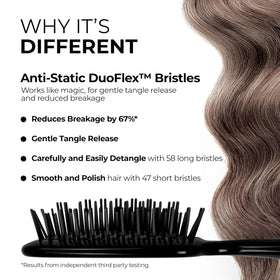 FHI Heat UNbrush bristle close-up highlighting DuoFlex anti-static bristles that protect hair